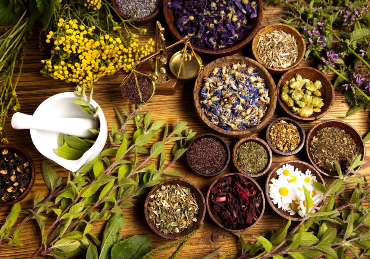 Natural medicine, herbs, and mortar